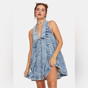 Free People Katie Denim Dress- Oversized Denim Mini Dress- Size Small